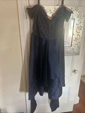 R&M Richards Navy Lace Off-Shoulder High-Low Dress